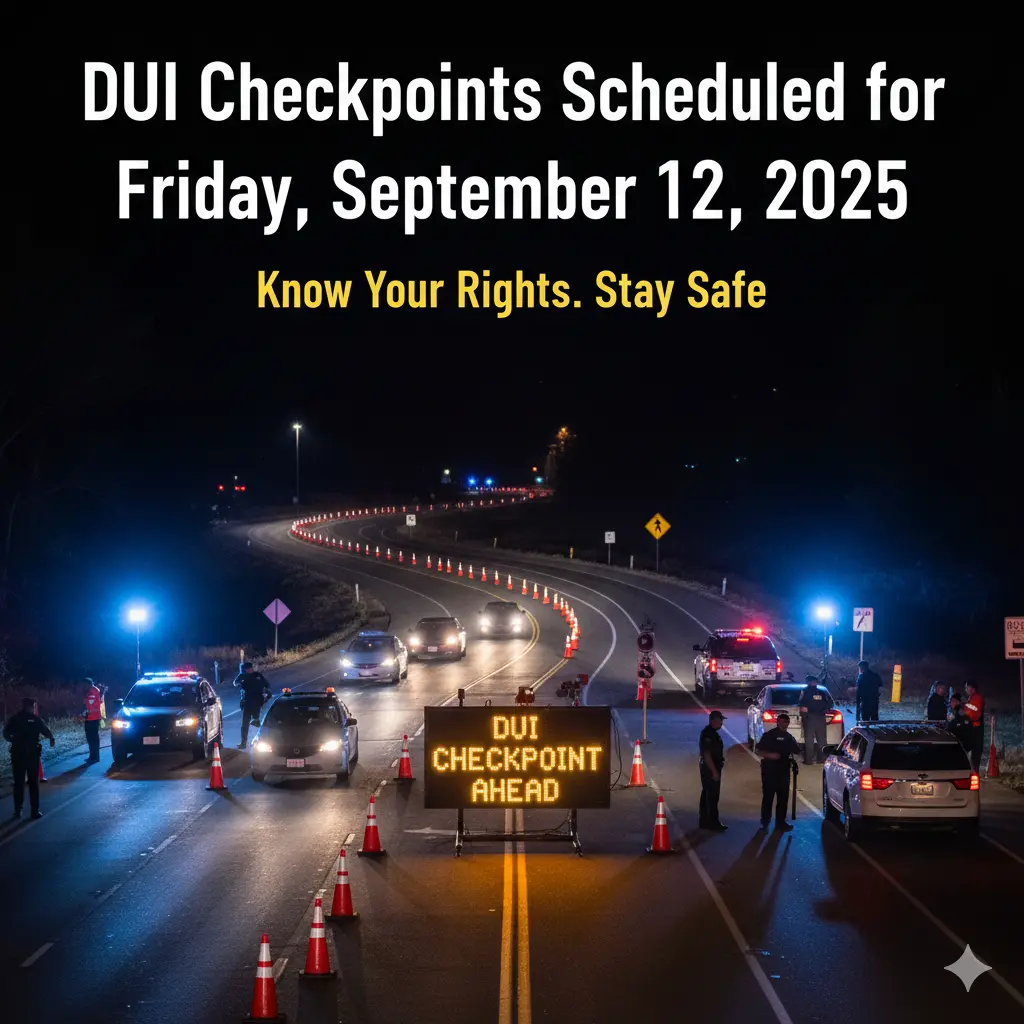DUI Checkpoints Scheduled for Friday, September 12, 2025